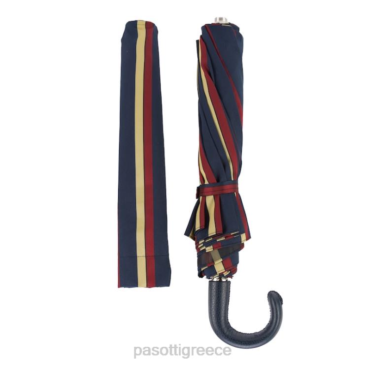 ομπρέλα | PASOTTI 64 alfred-1 p - ριγέ πτυσσόμενη ομπρέλα δερμάτινη λαβή 2N6B8184 άνδρες